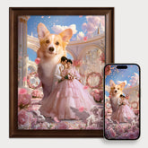 Custom Pet & Owner Fantasy Portrait – Fairy Tale Castle Edition | Giant Guardian Pet Art | Personalized Memory Merge | HD Digital Illustration