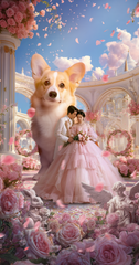 Custom Pet &amp; Owner Fantasy Portrait – Fairy Tale Castle Edition | Giant Guardian Pet Art | Personalized Memory Merge | HD Digital Illustration 
